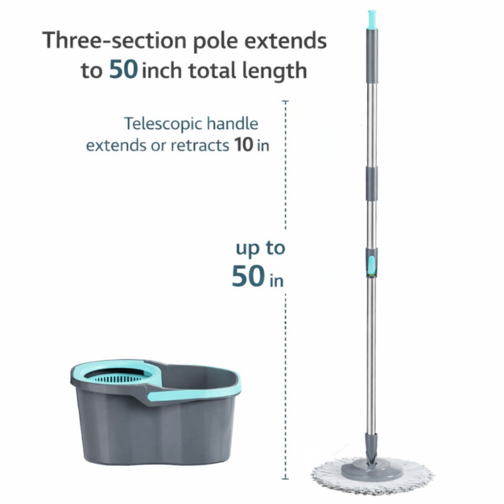 360 Spin Mop and Bucket Set with Wringer – Stainless Steel Extended Handle Spinning Mop Bucket System with Microfiber Mop Refills