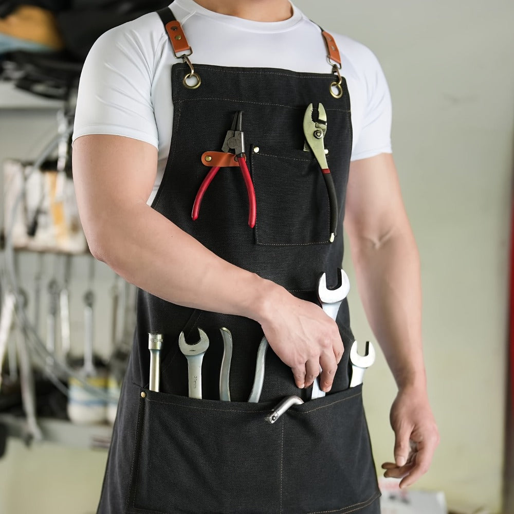 Chef Apron Crossback Canvas Work Apron with Extra Large Pockets for Men Women – Professional Kitchen Cooking BBQ Gardening Workshop Bib