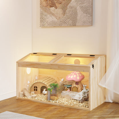 Large Hamster Cage Wooden Enclosure – 32"L x 16"W x 16"H with Acrylic Window & Openable Top | Small Animal Habitat for Guinea Pig