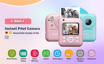 Instant Print Digital Camera for Kids Ages 3-12, 1080P, 2.4" Screen, 3 Rolls Print Paper & 32GB Card Included