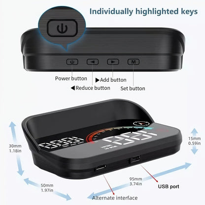 Car HUD Head Up Display – Windshield Speedometer Projector with GPS Compass, Overspeed Alarm, Auto Brightness