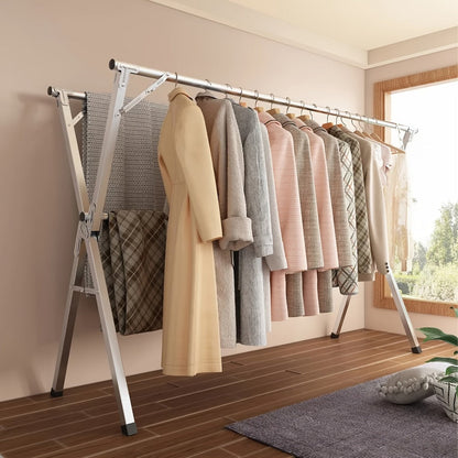 Foldable Clothes Drying Rack 3-Bar, Stainless Steel Collapsible Laundry Rack, Retractable 63" or 79" for Indoor & Outdoor Use