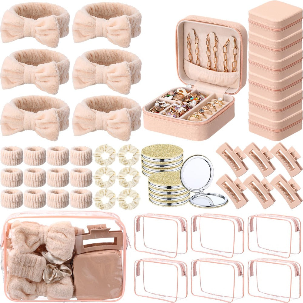 Spa Party Favors Set 48pcs for Women – Sleepover Party Supplies with Headband, Wristband, Scrunchies, Hair Clip, Jewelry Case