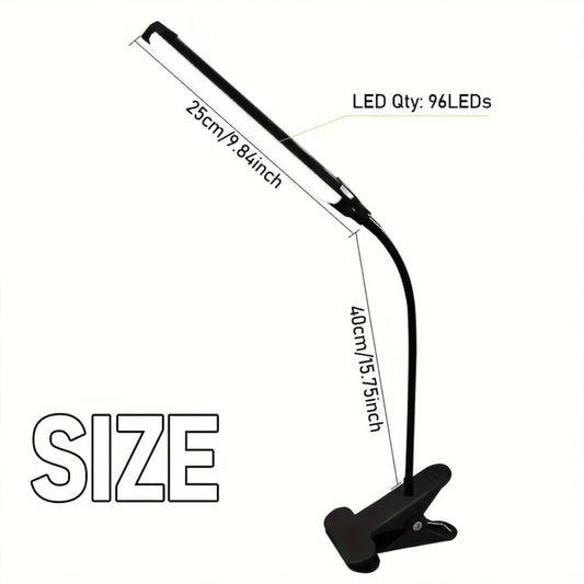 Clip-On LED Desk Lamp with 38cm Light Bar, 40cm Gooseneck, USB Inline Controller and Three Light Colors