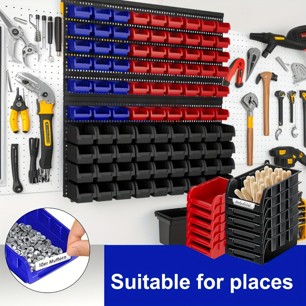 Wall Mounted Storage Bin Rack System, Small Parts Organizer for Screws, Nuts, Bolts & Nails, Stackable Garage Workshop Tool Storage Rack
