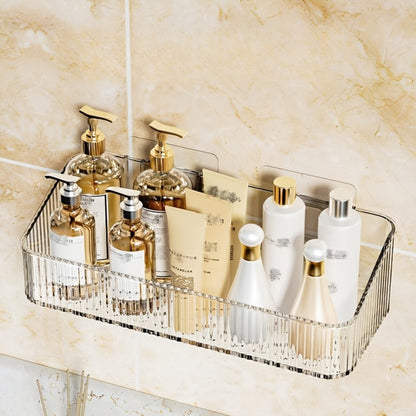 Wall-Mounted Plastic Bathroom Storage Shelf with Adhesive Plates, 24.5cm Rack in Gray, Amber or Green