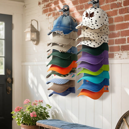 Wall Mounted Hat Rack for Baseball Caps, Adhesive or Drill Mount, Holds 20 Hats, Multilayer Storage