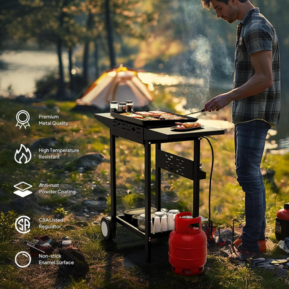 Flat Top Griddle Propane Tabletop 2 or 4 Burner, 20000 BTU Portable Gas Grill with Nonstick Enamel Tray