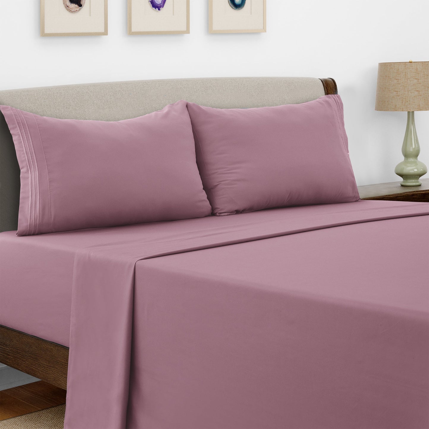 Bed Sheet Set Microfiber with Size-Dependent 3- or 4-Piece Contents and Six specified Bed Dimensions