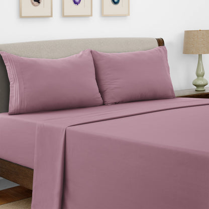 Bed Sheet Set Microfiber with Size-Dependent 3- or 4-Piece Contents and Six specified Bed Dimensions