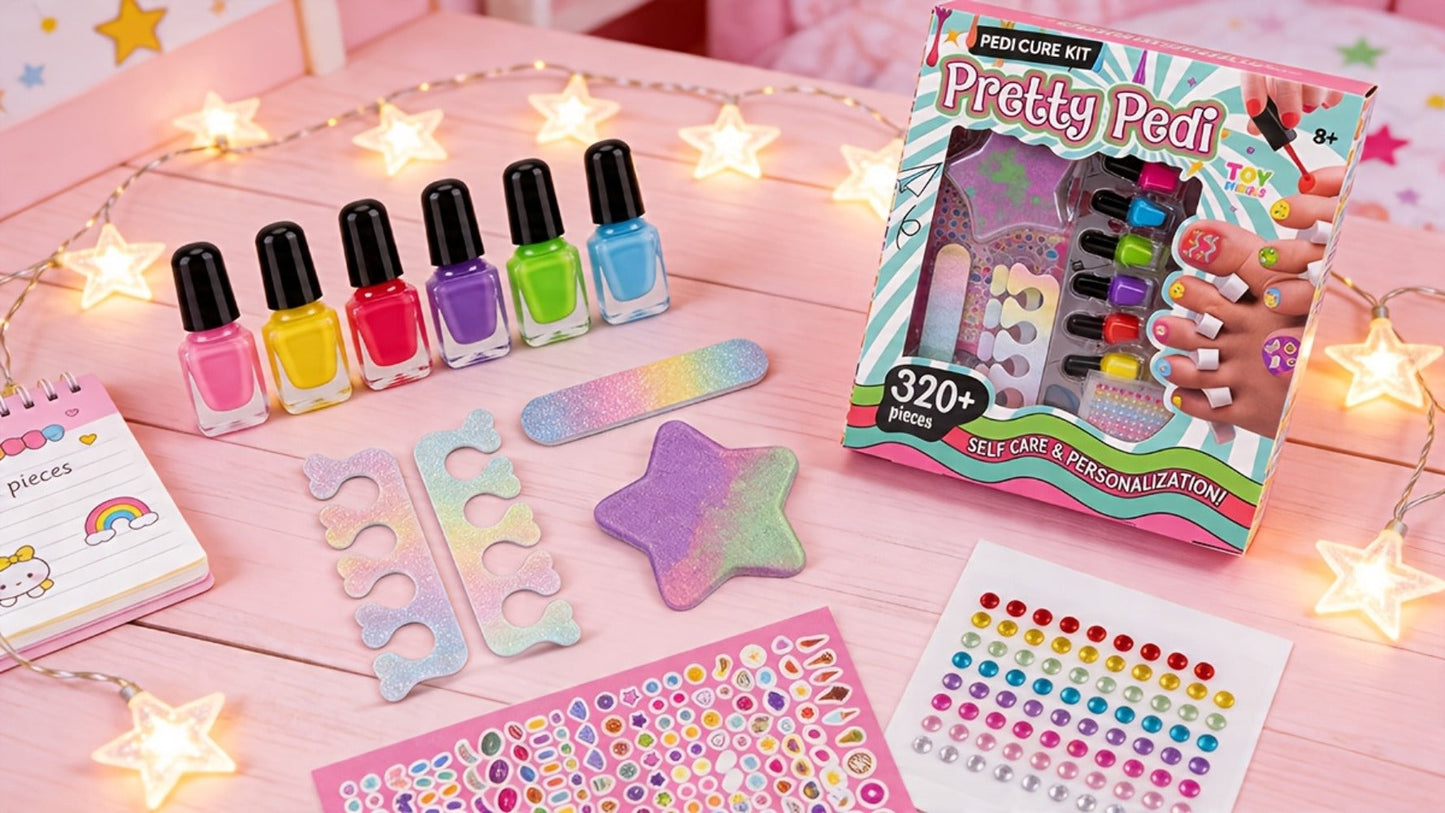 Pedicure Play Set for Girls 8+, 320+ Pieces Pretend Spa Kit with Colorful Nail Polishes & Stickers