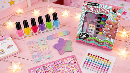 Pedicure Play Set for Girls 8+, 320+ Pieces Pretend Spa Kit with Colorful Nail Polishes & Stickers