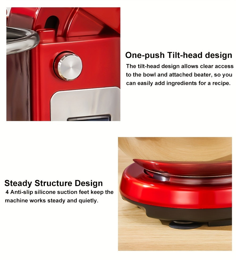 Stand Mixer 1200W 6L Stainless Steel Bowl - Kitchen Food Stand Mixer with Dough Hook, Whisk & Beater