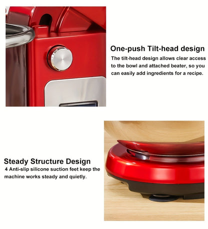 Stand Mixer 1200W 6L Stainless Steel Bowl - Kitchen Food Stand Mixer with Dough Hook, Whisk & Beater