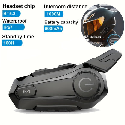 Motorcycle Helmet Bluetooth Intercom Headset – Wireless Real-Time 2-Rider Communication, Compatible with Full Face, 3/4 & Open Face Helmets
