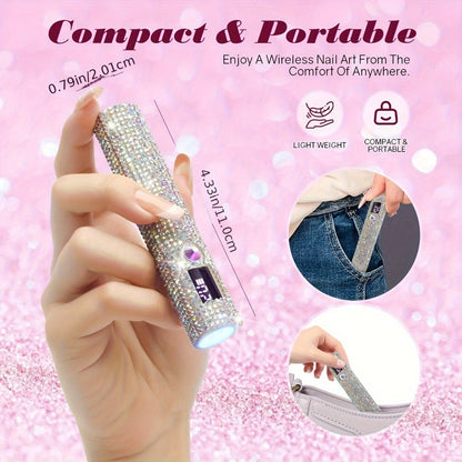 Rechargeable Single Finger LED Nail Lamp UV Gel Curing Light 365nm 405nm Dual Wavelength Rhinestone