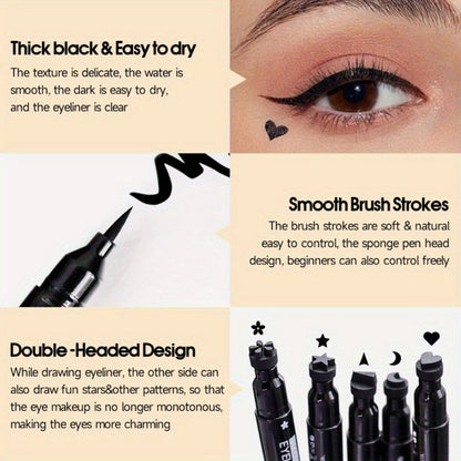 Winged Eyeliner Stamp Pen Set Double-Ended 8 Wing Styles Waterproof Quick-Dry Liquid Liner, for Makeup, Travel and Everyday Vanity Use