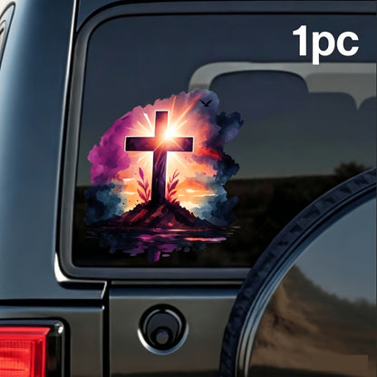 Sunset Cross Vinyl Vehicle Decal with One- or Four-Piece Checkout Options for Windows and Body Panels
