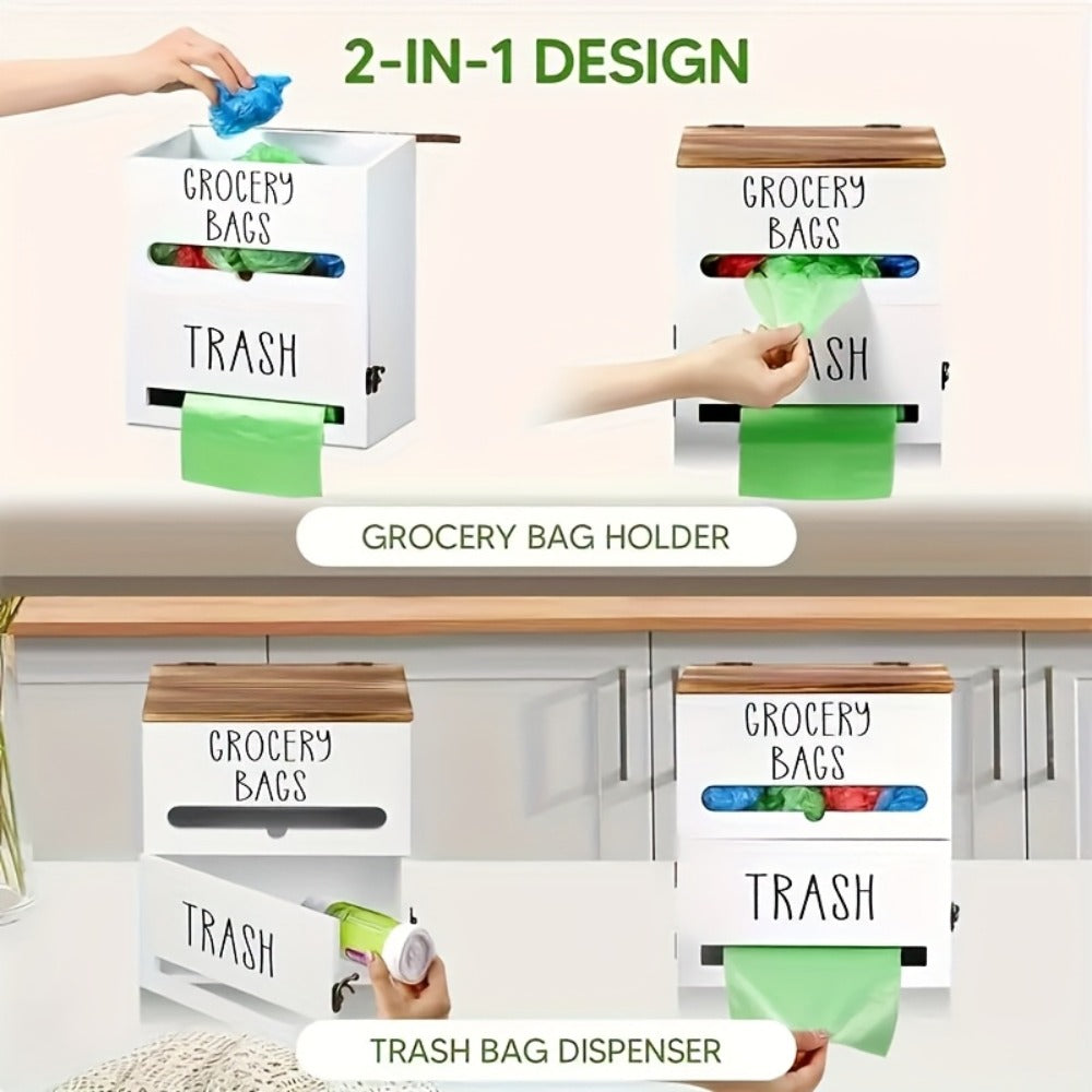 Garbage Bag Dispenser Kitchen Organizer Wall-Mount or Under-Sink Rack in Single or Dual Compartments