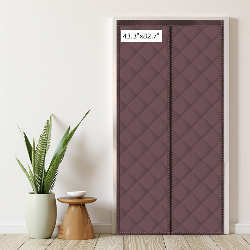 Thermal Insulated Door Curtain Magnetic Closure Knit Plaid Pattern – Windproof Insulation Blanket for Front Door, Sliding Glass