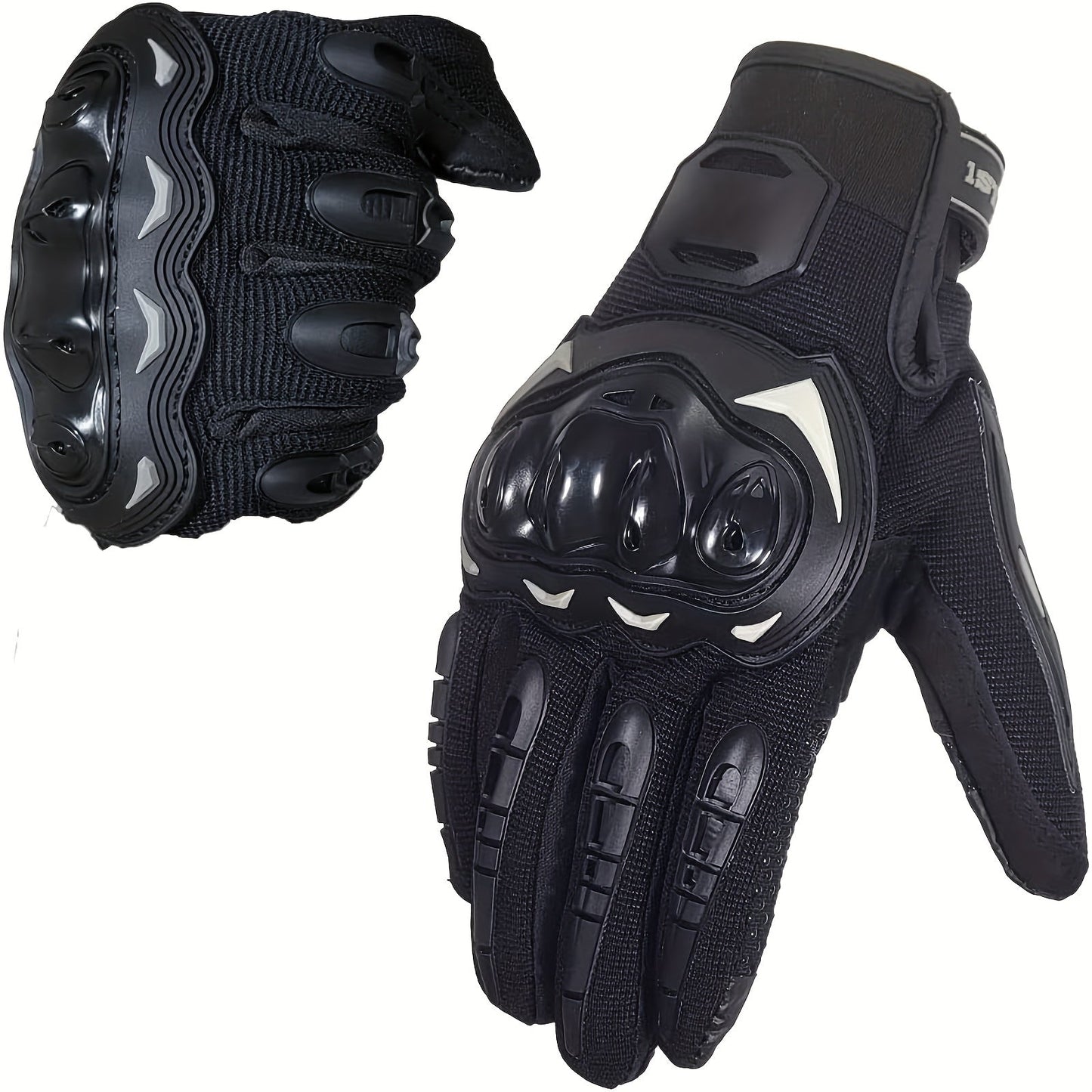 Full-Finger Motorcycle Gloves with Dome Knuckle Shell, Dotted Palms, Black or Red in M to XXL