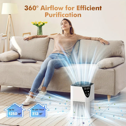 Air Purifier with 3-in-1 True HEPA Filter, 1250 Sq Ft Coverage, Air Sensor and Aroma Function