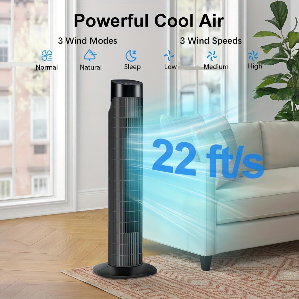Tower Fan 31 Inch Bladeless, 80° Oscillating Standing Fan with Remote Control, 7.5H Timer & 3-Speed Settings