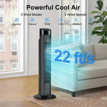 Tower Fan 31 Inch Bladeless, 80° Oscillating Standing Fan with Remote Control, 7.5H Timer & 3-Speed Settings