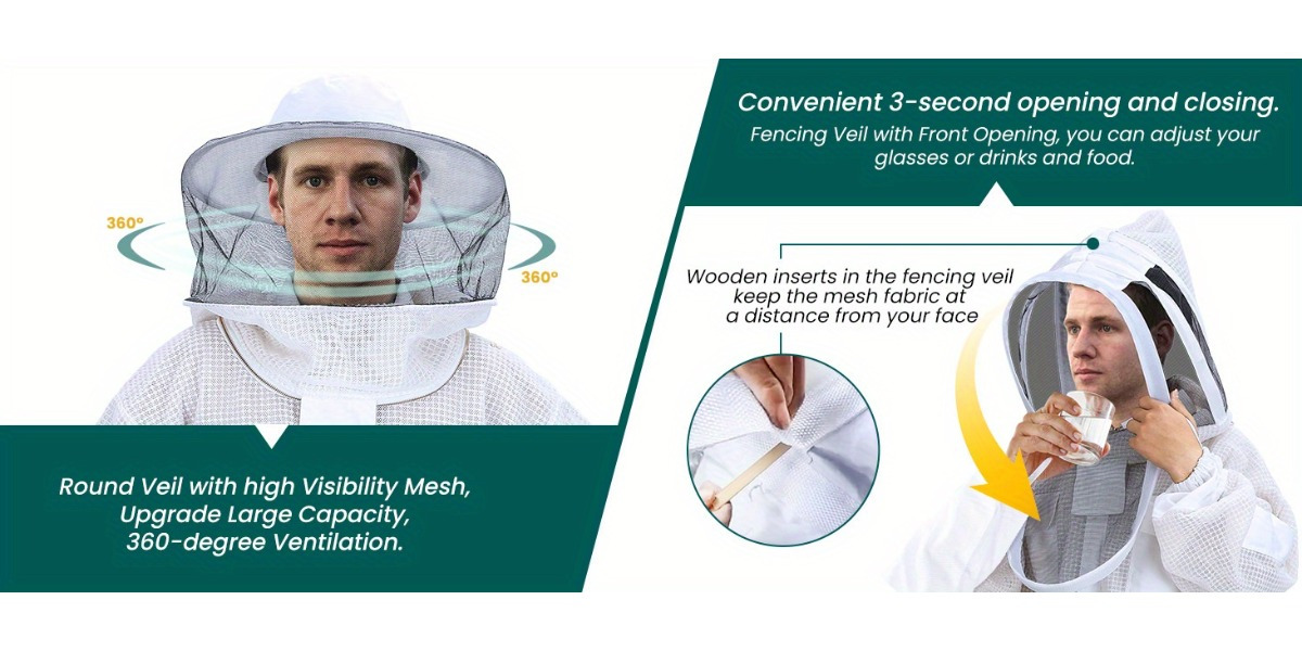 Beekeeping Suit Triple Layer Sting-Resistant Gloves 2 Veils S-3XL for Garden, Patio and Yard Use