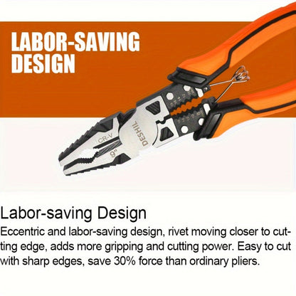 Pliers Set 9-in-1 Multi-Function Industrial Grade, 8.5" Lineman Pliers, 8.5" Long Nose Pliers, 8" Diagonal Side Cutters