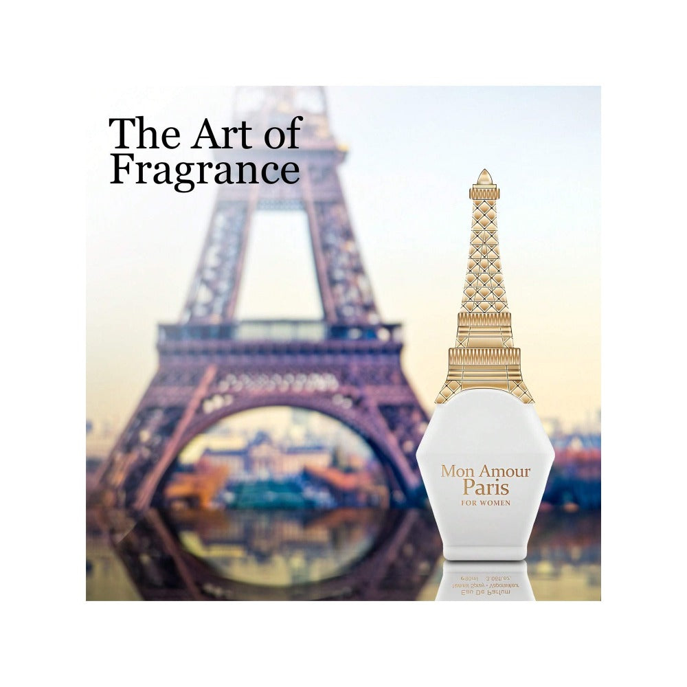 Eau de Parfum Mon Amour Paris for Women 100ml in Eiffel-Tower Bottle & Cream Gift Box for Daily Wear