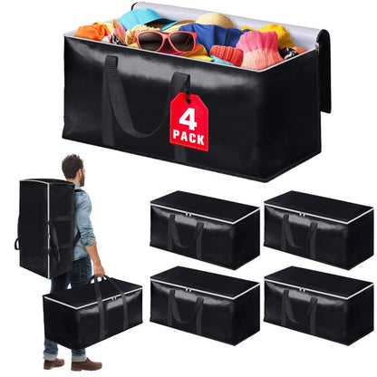 Moving Bags Extra Large Heavy Duty Storage Totes with Backpack Straps & Double Zipper – 4pcs Stackable Packing Bags for Moving