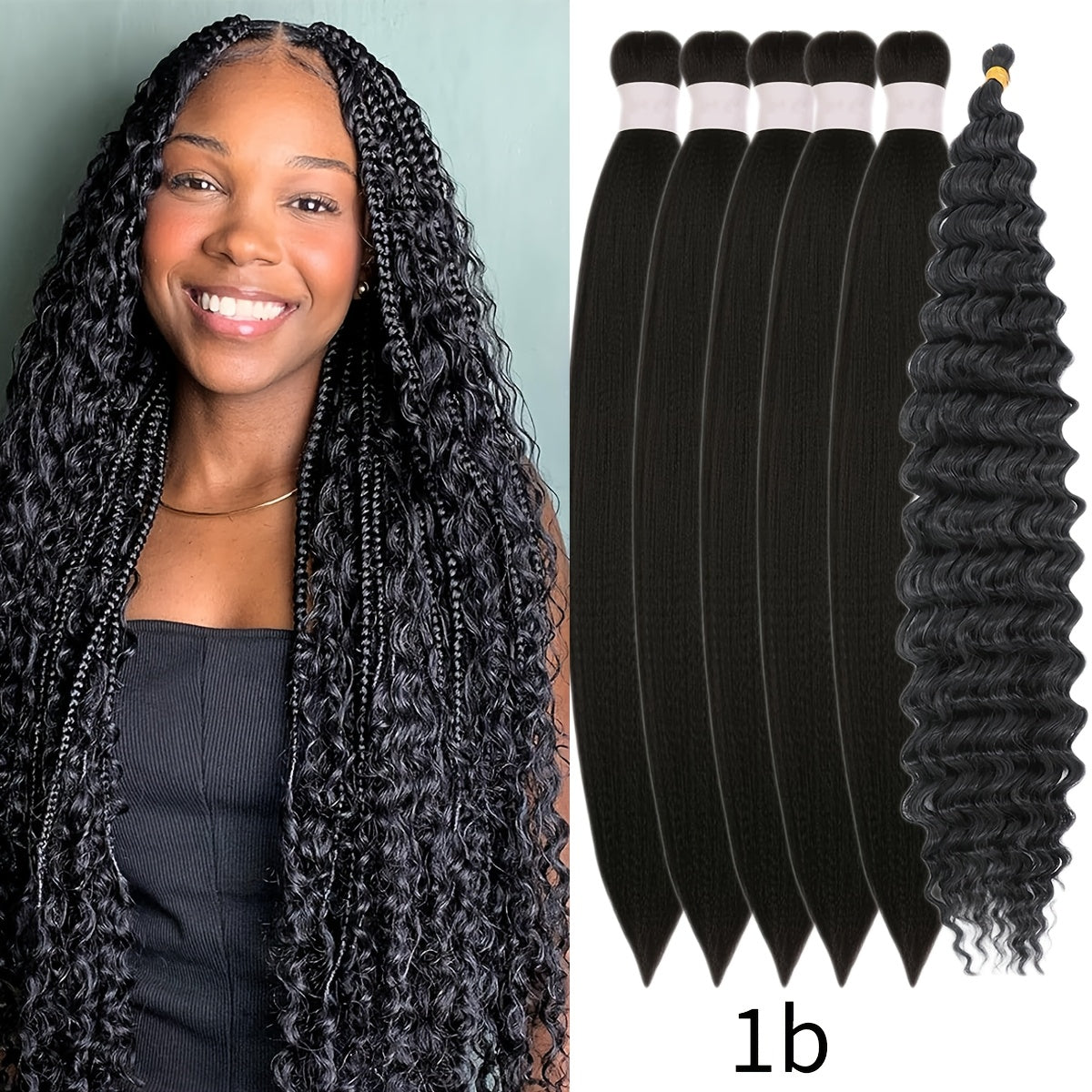 Braiding Hair Pre-Stretched 6 Packs 26 & 32 Inch Deep Curly Crochet Hair Synthetic Ombre Extensions for Box Braids Twist Braids Knotless