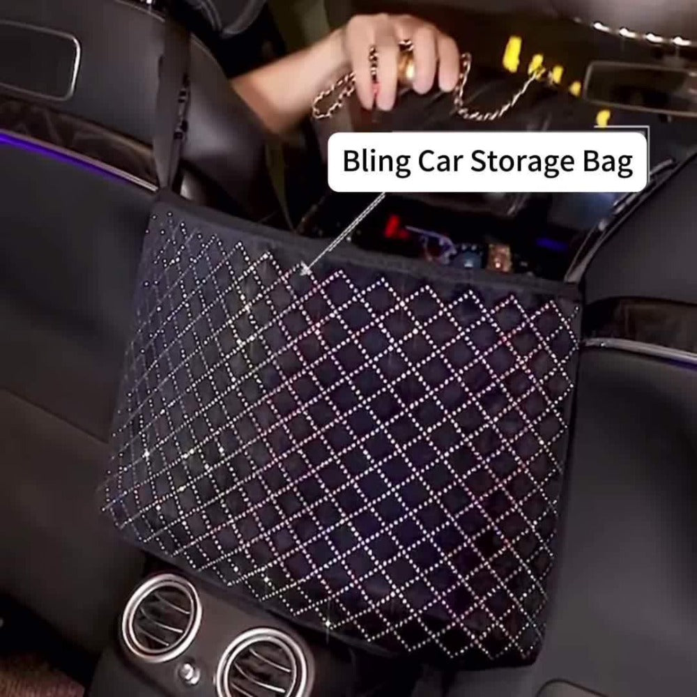 Rhinestone Car Seat Back Purse Holder and Mesh Barrier in Six Crystal Color Checkouts for Cars and SUVs