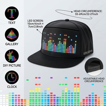 Programmable LED Hat with APP Control – Custom Text, Animation & Graffiti Display, USB Rechargeable, Adjustable Fit for Men & Women