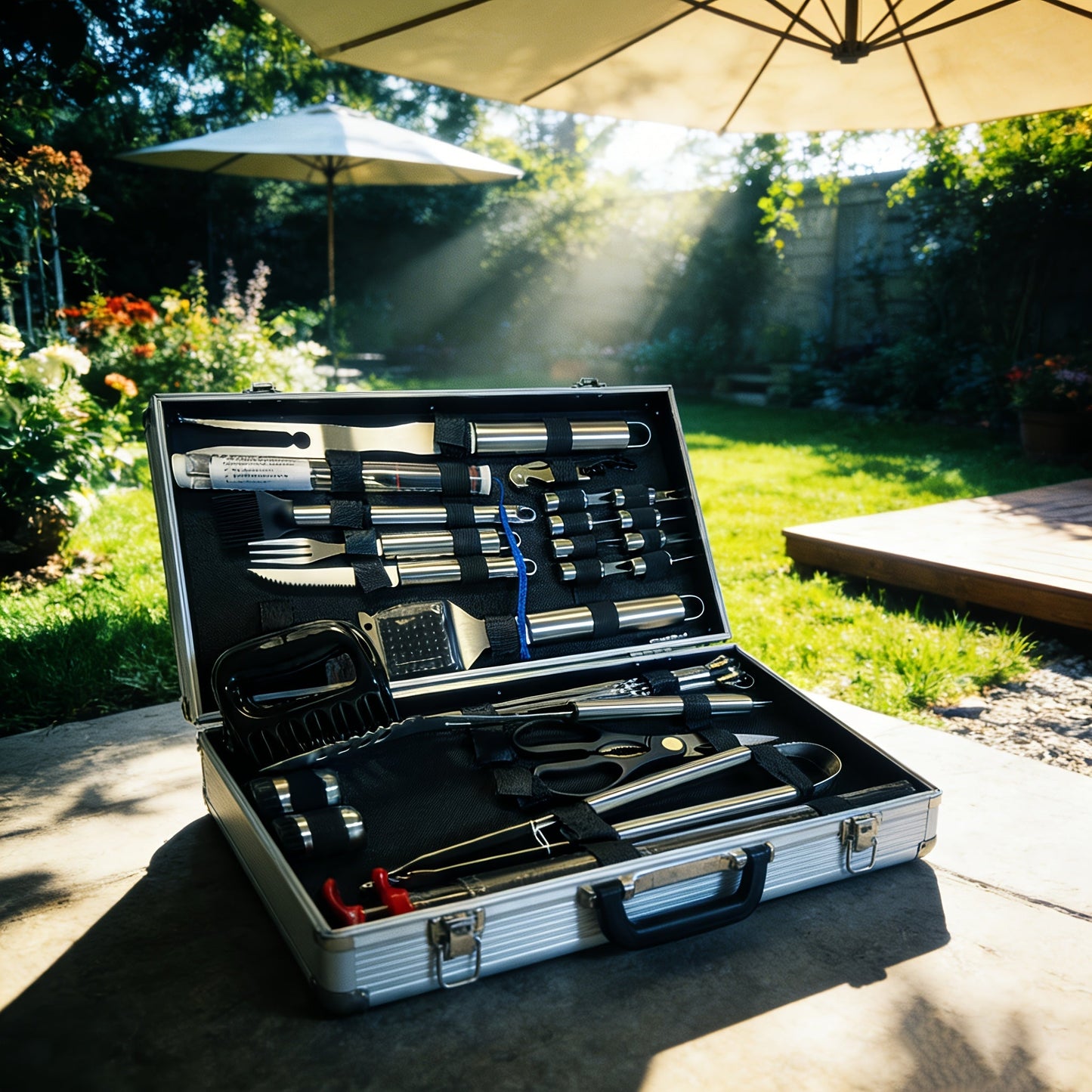 BBQ Griddle Tool Set with Aluminum Case, Oversized Spatula, Griddle Cover & Grill Scraper, Portable Outdoor Grilling Kit for Camping Parties