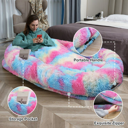 Human Dog Bed Extra Large – 70x44x11 Inch Washable Faux Fur Orthopedic Dog Bed for People & Pets, Non-Slip Giant Dog Bed with Removable