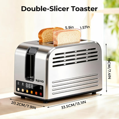 Toaster 2-Slice Stainless Steel Smart Touchscreen, 5 Bread Types, 6 Browning Levels, Wide Slots, Temperature Control