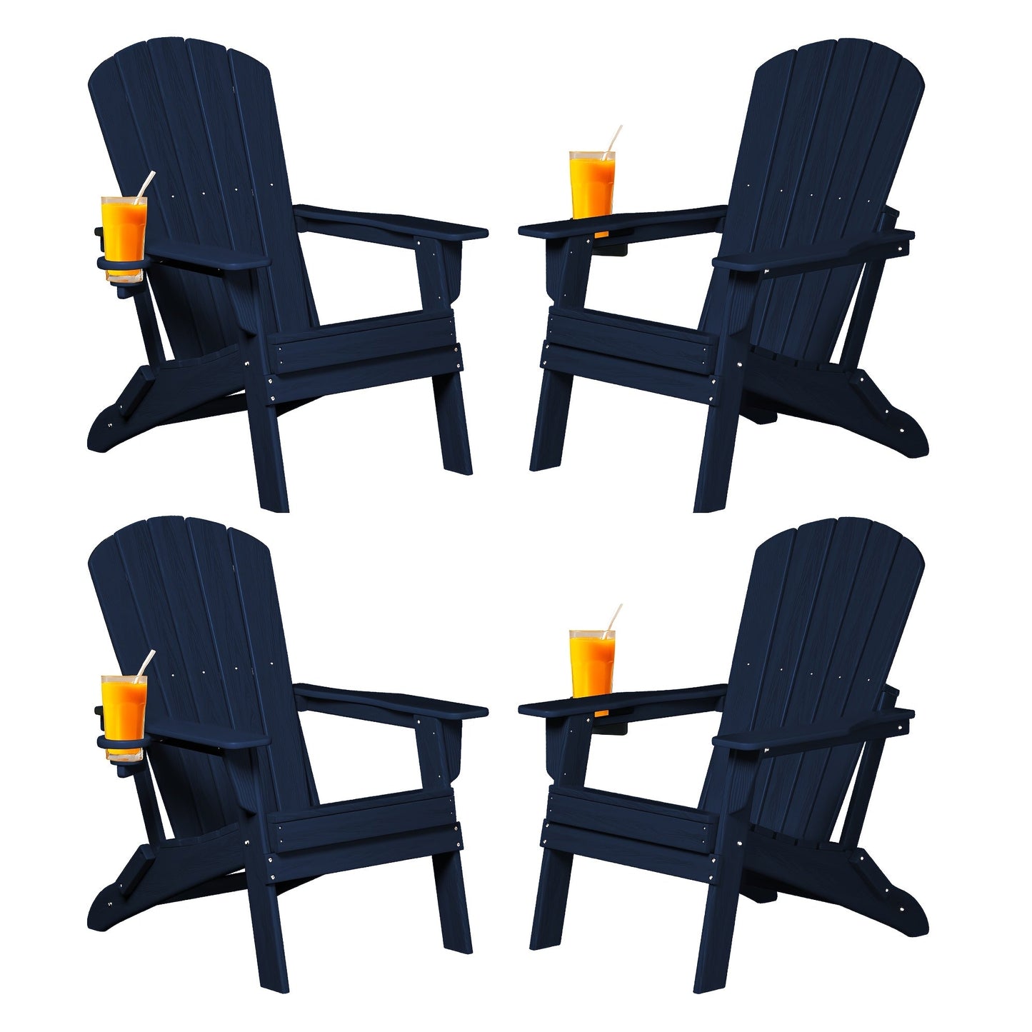 Folding Adirondack Chair with Cup Holder – HDPE All-Weather Outdoor Patio Chair