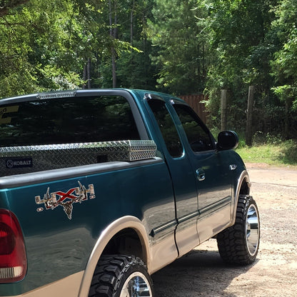 Two-Piece Hunting Skull Truck Decal Set with Antlers, Crossed Arrows and Red Center Accent