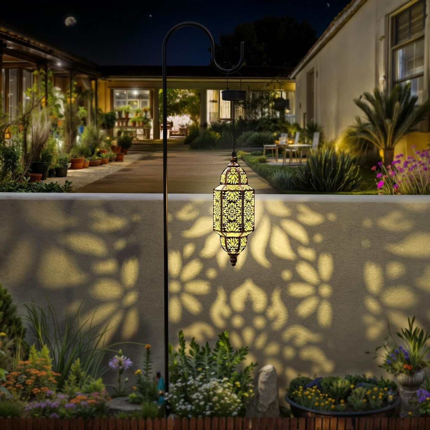 Solar Lanterns Outdoor 2 Pack Moroccan Cut-Out Design Garden Pathway Patio Lantern Lights Gold Purple White Copper