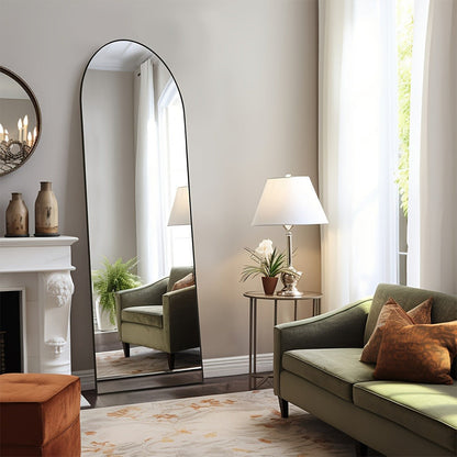 Full Length Mirror Floor Standing with LED Light – Arched & Rect Aluminum Frame Dressing Mirror for Bedroom Living Room, Black/Golden/White