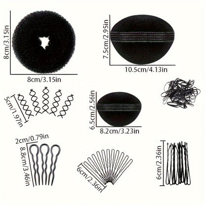 Hair Accessories 81-Piece Styling Kit with Bun Makers, Curlers, Clips, Pins and Braiding Tools