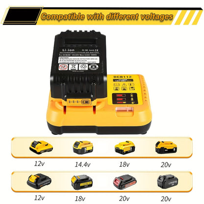 Yellow 12V/20V MAX Battery Charger Compatible with Select DeWalt DCB Batteries and 22V 2A Output Label