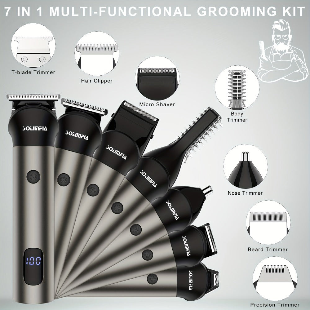 7-in-1 Hair Clipper Grooming Kit for Men Professional Cordless Barber Trimmer Set Beard Nose for Entryways, Bedrooms and Living Spaces