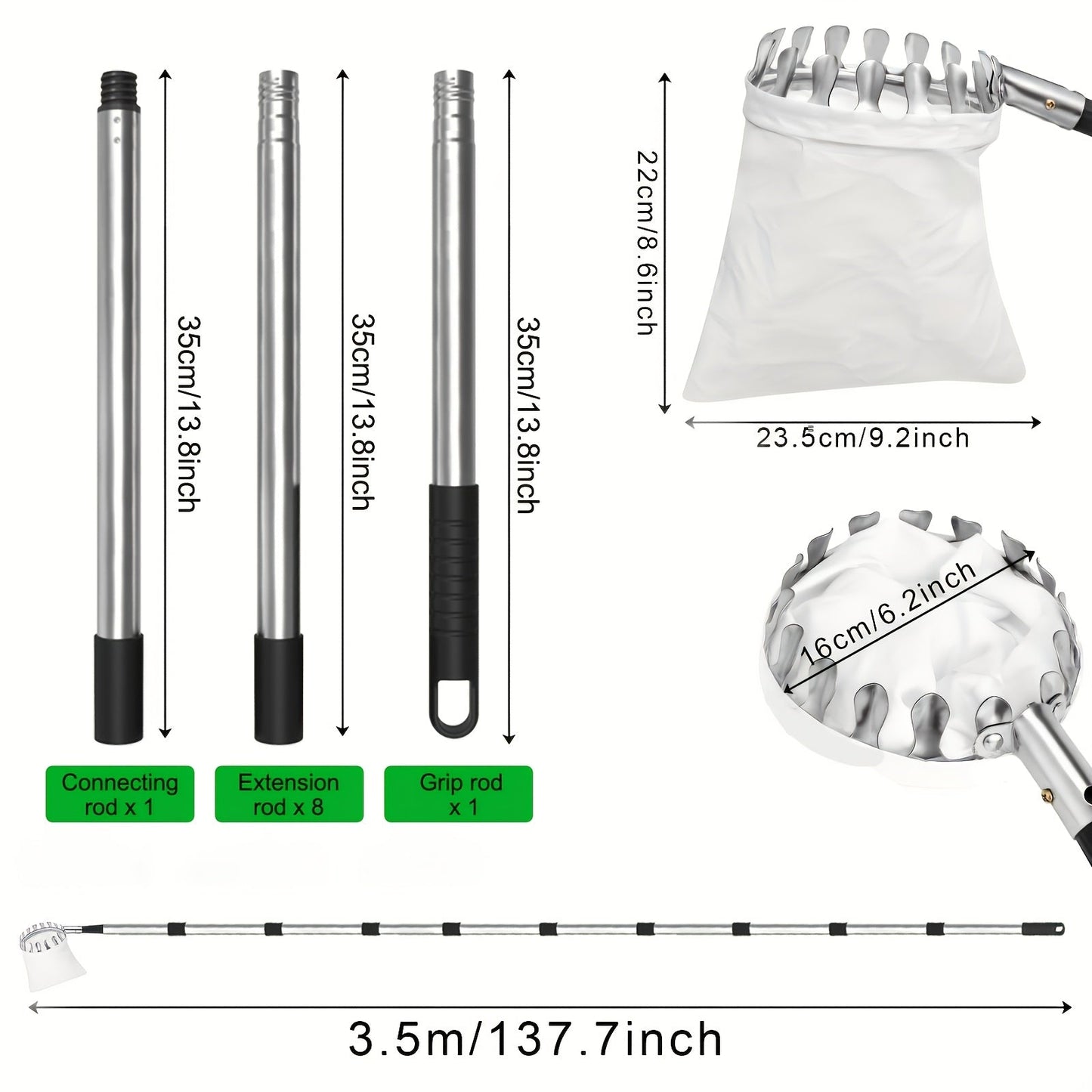 Fruit Picker | Telescoping Pole with Basket Apple Mango Orange Tree