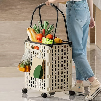Foldable Shopping Cart with Wheels and Handle Large Capacity Portable Trolley for Grocery Camping Travel Laundry Beach Outdoor Home