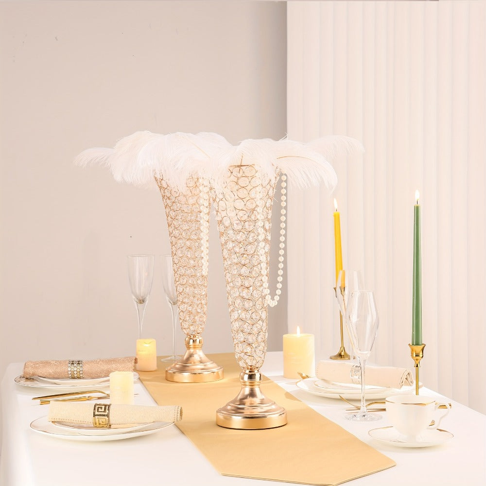 Crystal Trumpet Flower Vase Centerpieces for Wedding Table – Bling Wrought Crystal Vases for Party, Anniversary, Birthday