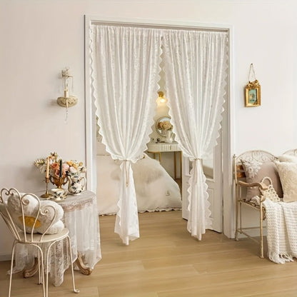 Floral Phoenix-Tail Lace Curtain Panel with Rod-Pocket Header, Three Colors and Four Length Options