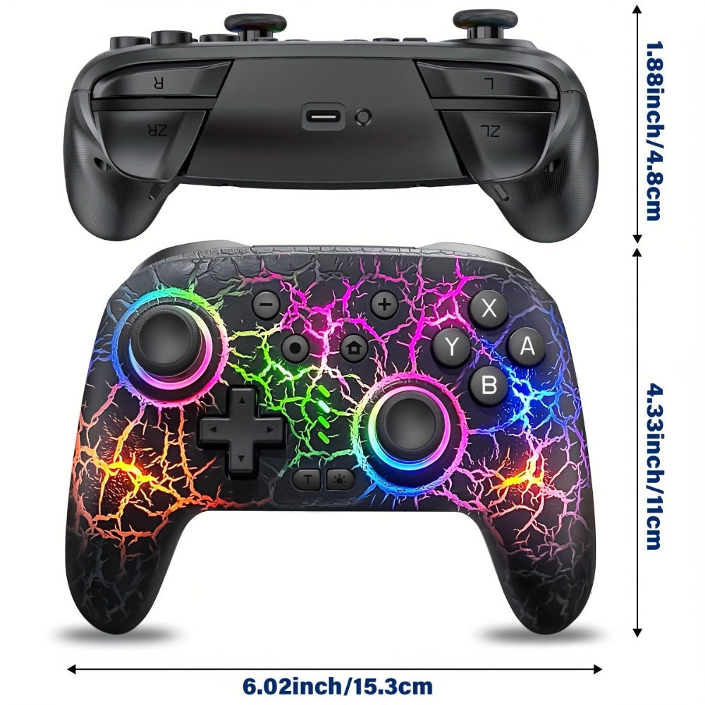 Switch Pro Controller Wireless RGB Rechargeable with 6-Axis Gyro & 10 RGB Lights, Compatible with Nintendo Switch